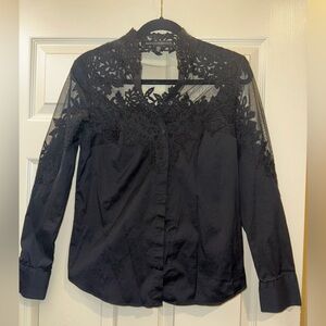 White House Black Market Black Lace Blouse Size 2